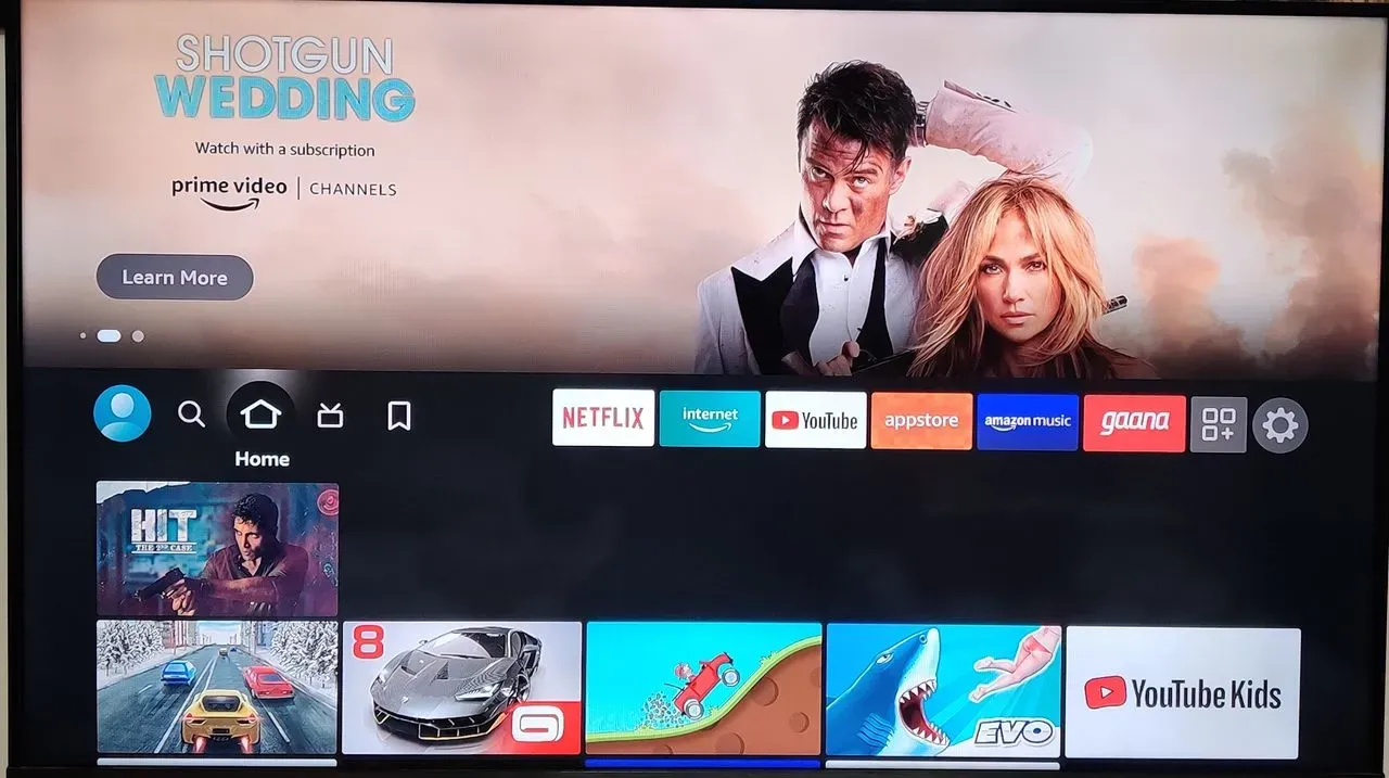 Pcture showing Home page of Fire TV stick